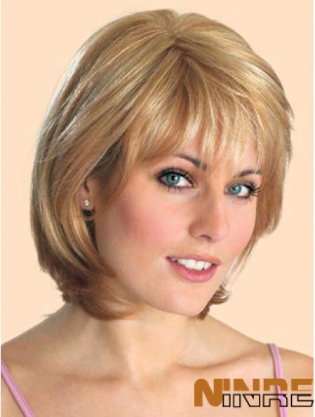 Perruques synthétiques avant de lacet pas chères Style droit Longueur de menton de couleur blonde