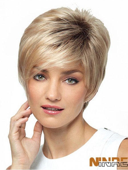 Perruque courte synthétique pour femme avec frange courte couleur blonde