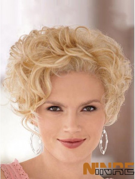 Haute qualité blonde courte bouclée classique avant de lacet perruques