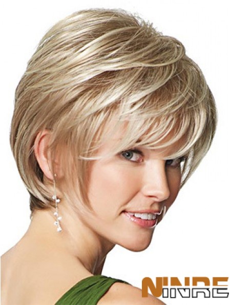 Perruques synthétiques UK uniquement Style droit Longueur courte Couleur blonde