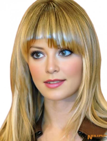 Perruque synthétique longue et droite avec frange blonde Mono UK