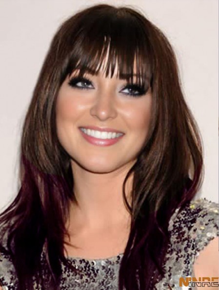 Confortable marron longue ligne droite 16 pouces avec frange perruques Carly Rae Jepsen