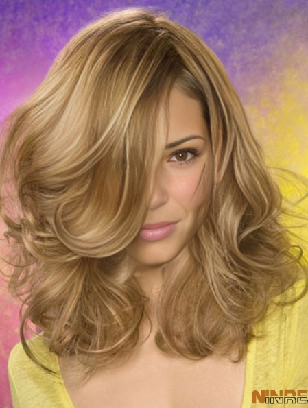 Wavy Layered épaule Longueur Blonde à la mode avant de lacet perruques
