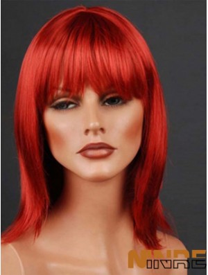 Synthétique Lacefront Perruque Monofilament Style Droit Couleur Rouge Avec Frange