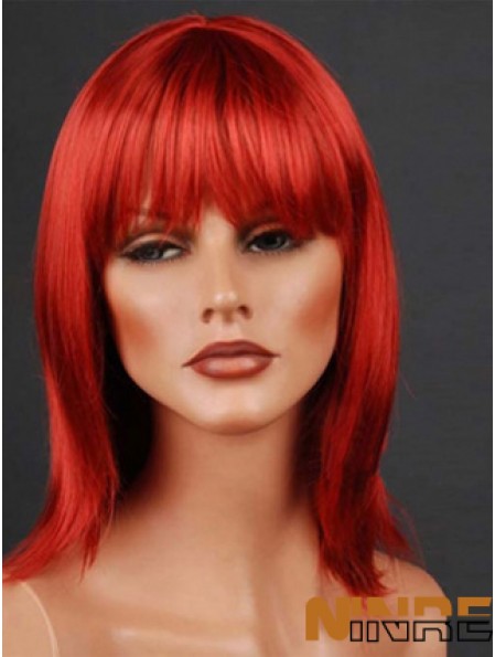 Synthétique Lacefront Perruque Monofilament Style Droit Couleur Rouge Avec Frange