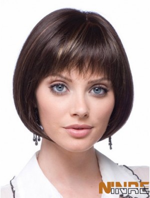 Perruques en dentelle synthétique bon marché Longueur de menton Bobs couper la couleur brune