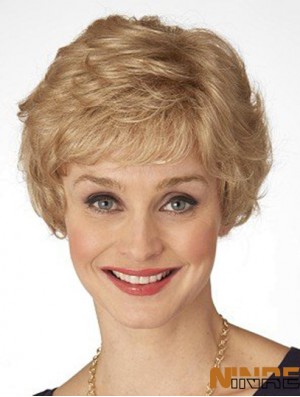 Perruques classiques monofilament blond court ondulé de 6 pouces