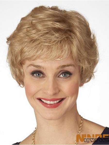 Perruques classiques monofilament blond court ondulé de 6 pouces