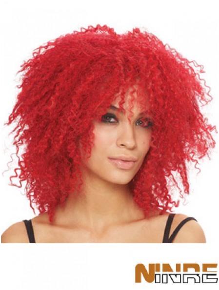 Kinky avec frange longueur d'épaule rouge Style Lace Front Wigs