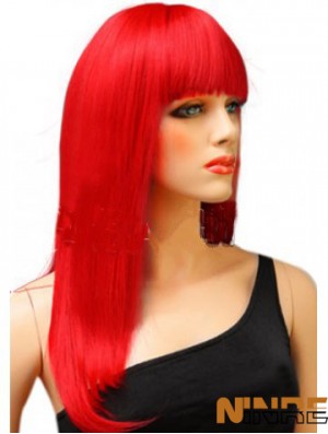 Perruque de cheveux rouge synthétique avec une frange longue ligne droite