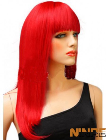 Perruque de cheveux rouge synthétique avec une frange longue ligne droite