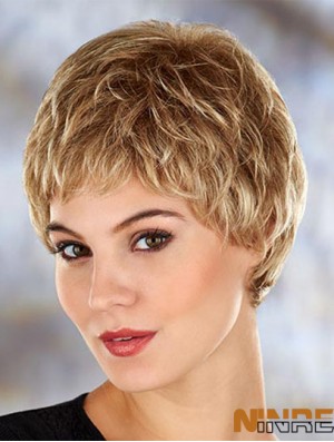 Perruques courtes ondulées blondes modernes de 4 pouces