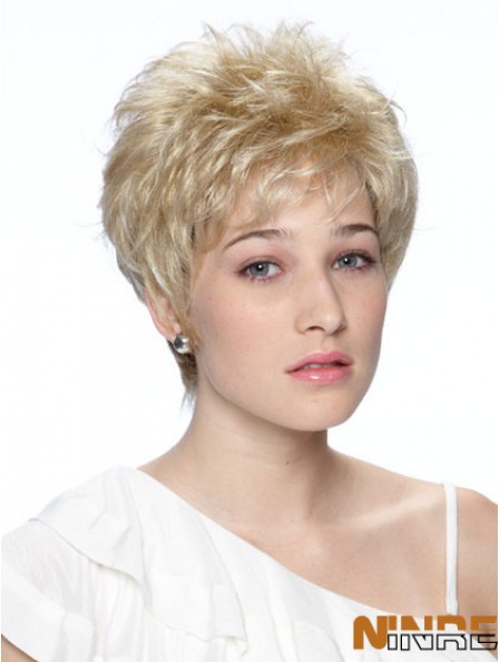 Boycuts recadrée perruques synthétiques à la mode blonde ondulée