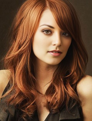 18 pouces ondulés sans frange avant de lacet coiffures en cuivre longues Emma Stone perruques