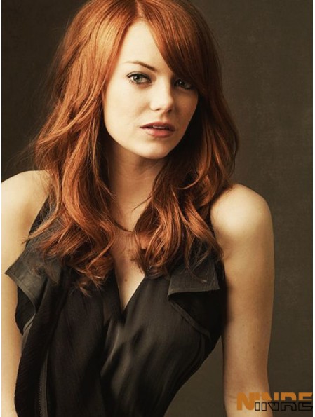 18 pouces ondulés sans frange avant de lacet coiffures en cuivre longues Emma Stone perruques