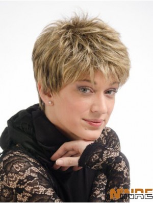 Moderne 6 pouces droite blonde Boycuts courtes perruques