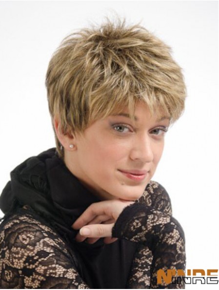 Moderne 6 pouces droite blonde Boycuts courtes perruques