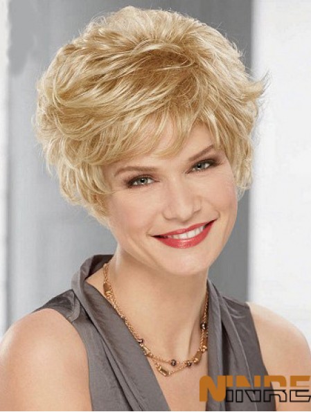 Couleur Blonde Synthétique Pas Cher Coupe En Couches Style Ondulé