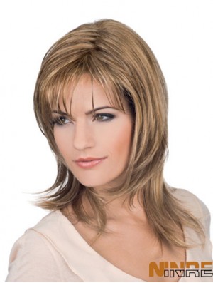 Longueur d'épaule Blonde Layered Wavy Perfect Full Lace Wigs
