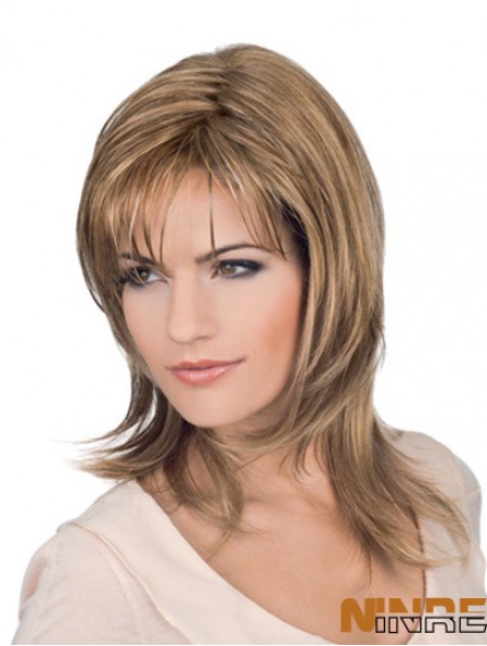 Longueur d'épaule Blonde Layered Wavy Perfect Full Lace Wigs