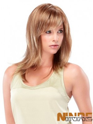 Longueur d'épaule blonde droite avec frange Perruques moyennes à la mode