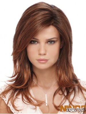 Mode Auburn longue avec frange droite sans colle perruques avant en dentelle
