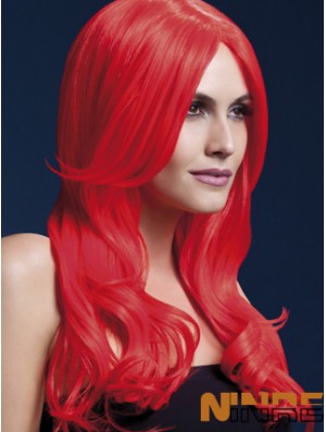 Style ondulé de couleur rouge de perruques synthétiques de cheveux longs avec capless