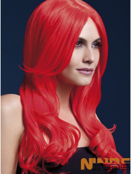 Style ondulé de couleur rouge de perruques synthétiques de cheveux longs avec capless