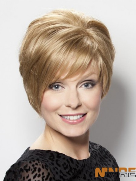 No-Fuss Blonde courte en couches droites sans colle perruques avant en dentelle
