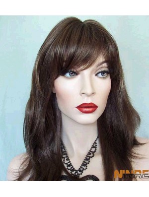 Droite avec frange longue brune à la mode avant de lacet perruques
