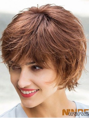 Flexibilité Brun Longueur de menton couches droites sans colle Lace Front perruques mono synthétiques
