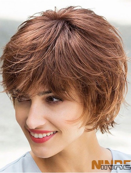 Flexibilité Brun Longueur de menton couches droites sans colle Lace Front perruques mono synthétiques