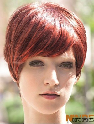 Incroyable 8 pouces droite rouge Boycuts perruques courtes