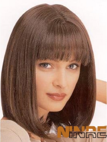 Perruque synthétique pour femme avec frange de couleur marron Style droit