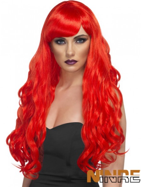 Wavy With Bangs Lace Front Incroyable 24 pouces rouge longues perruques