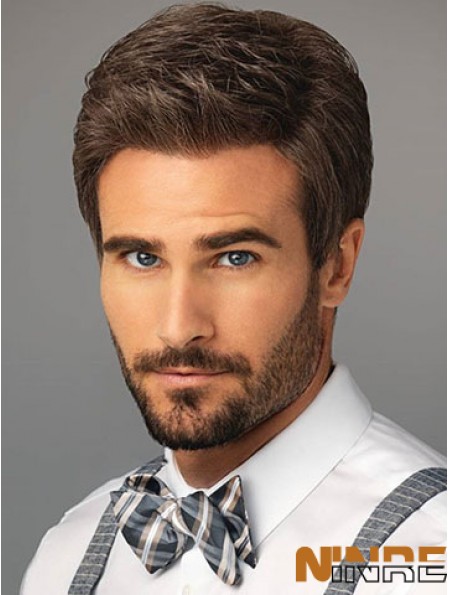 Perruque naturelle synthétique courte en dentelle marron synthétique pour hommes
