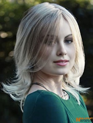Layered Blonde Wavy Shoulder Length 14  inchHairstyles Medium Wigs