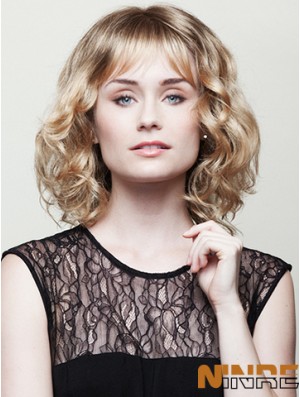 Avec Bangs Blonde Curly Chin Longueur 10  inchPerruques moyennes tendance