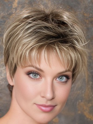 Capless droite blonde boycuts 6 pouces synthétiques perruques en ligne