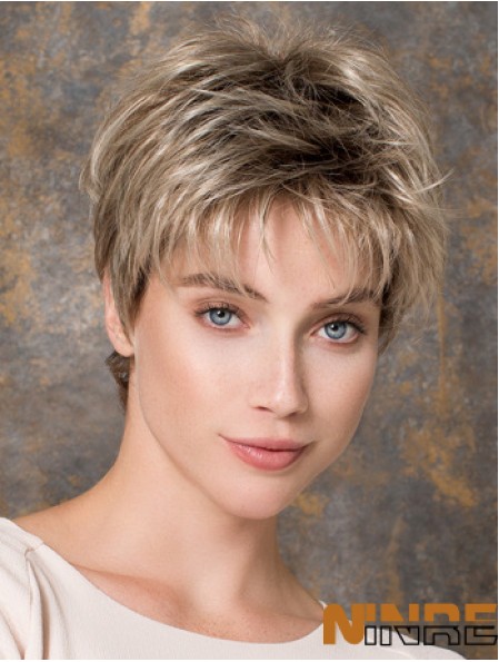 Capless droite blonde boycuts 6 pouces synthétiques perruques en ligne