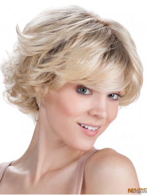 Perruque de cheveux courts classique ondulée blonde capless 9 pouces