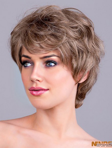 Synthétique ondulé brun 8  inchperruque courte monofilament pour les femmes de style classique