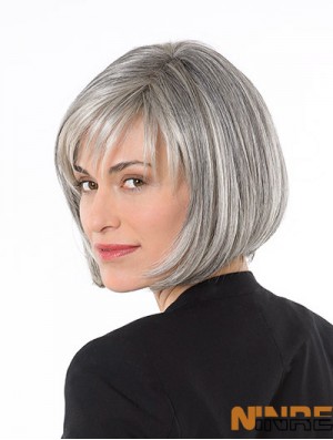 Capless 10 pouces longueur de menton synthétique droite dames perruques grises