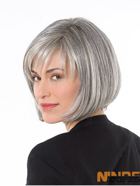 Capless 10 pouces longueur de menton synthétique droite dames perruques grises
