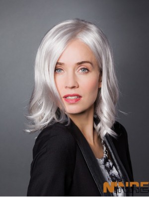 Monofilament 12  inchlongueur d'épaule synthétique ondulé dames gris perruques