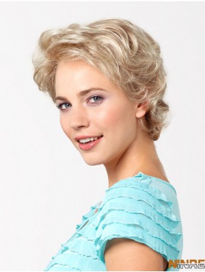 Perruque courte en dentelle synthétique sans couche superposée de 8 po ondulée blonde platine
