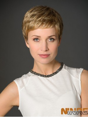 Blonde Boycuts Cropped 3  inchStraight Synthetic Monofilament Wig