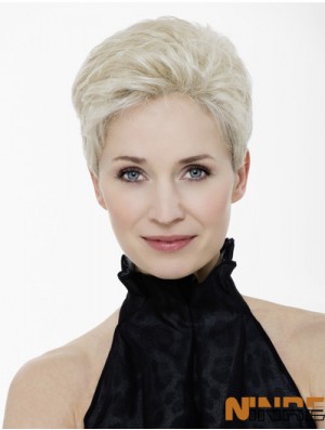 Platine Blonde Boycuts Cropped 4  inchStraight Synthetic Mono Wigs