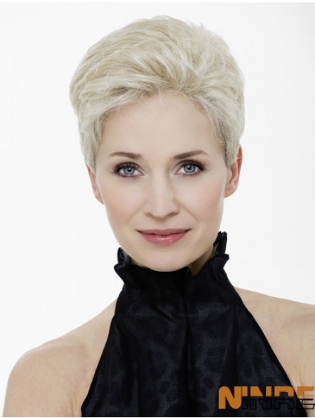 Platine Blonde Boycuts Cropped 4  inchStraight Synthetic Mono Wigs
