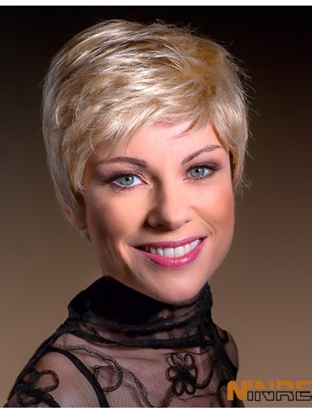 Blonde Boycuts Cropped 6 pouces droites synthétiques monofilament perruques pour les femmes